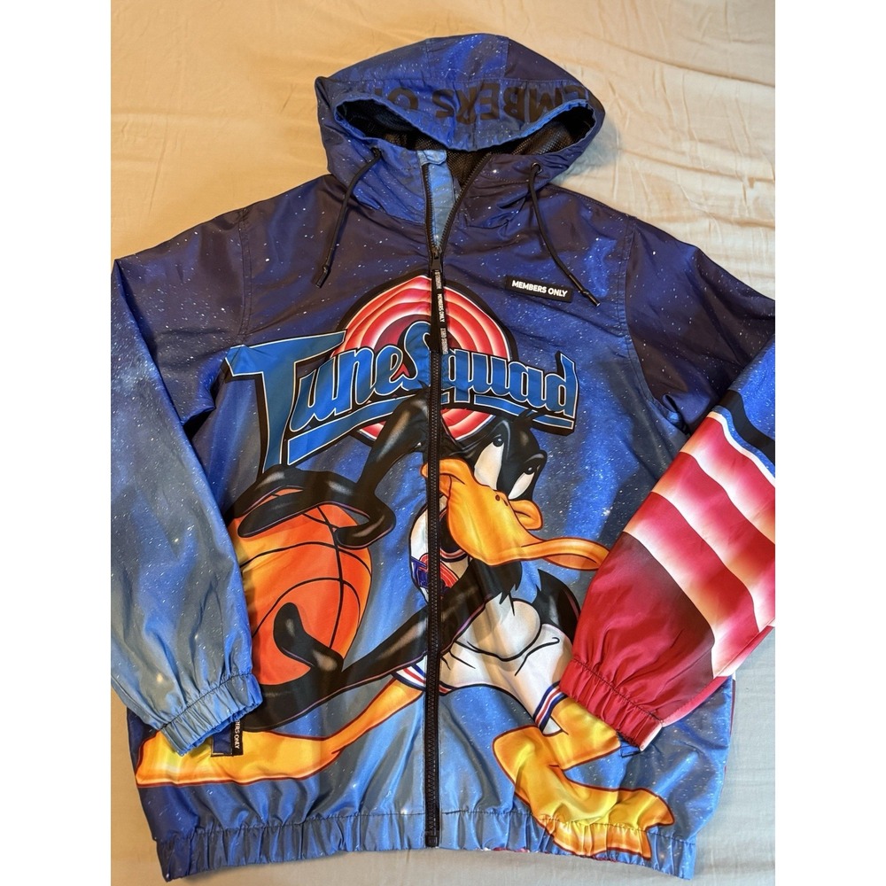 Members Only~Space Jam Looney Tunes Daffy Duck Windbreaker Hoodie Jacket Size M